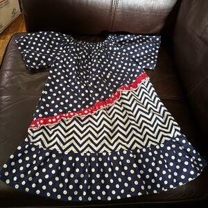 Navy Polka Dot and Chevron Kids Casual Dress